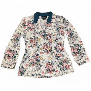 STUNNING Vintage 80s Regency Core Old Money White & Green Floral Fitted Blazer